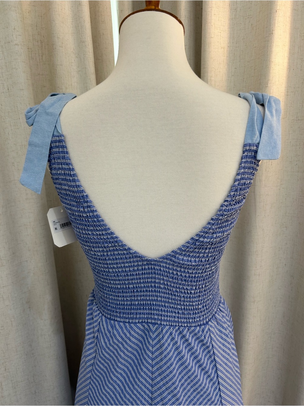Altar'd State Blue Cowgirl Smocked Striped Tie Strap Midi Dress Size XS NWT - Picture 6 of 9